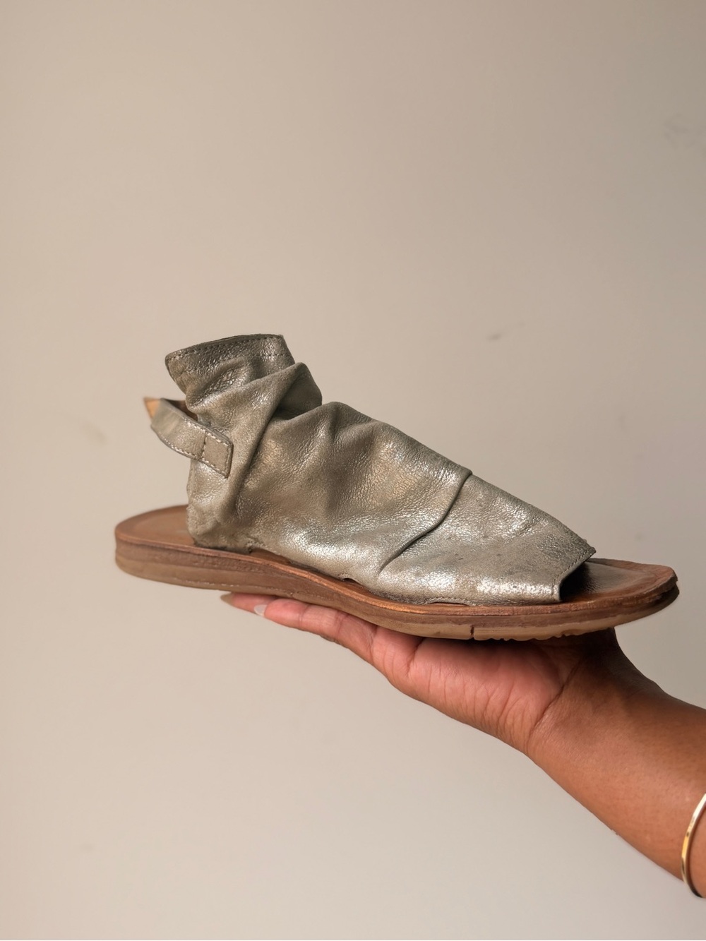 Miz Mooz Metallic Silver Open-Toe Slingback Sandals - Picture 3 of 7